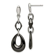 Stainless Steel Drop Earrings, Geometric Dangle Design with Black Accents, Linked Oval and Teardrop Shapes