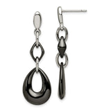 Stainless Steel Drop Earrings, Geometric Dangle Design with Black Accents, Linked Oval and Teardrop Shapes
