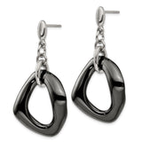 Stainless Steel Drop Earrings, Abstract Asymmetrical Black Open Hoop, Modern Minimalist Style