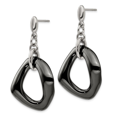 Stainless Steel Drop Earrings, Abstract Asymmetrical Black Open Hoop, Modern Minimalist Style
