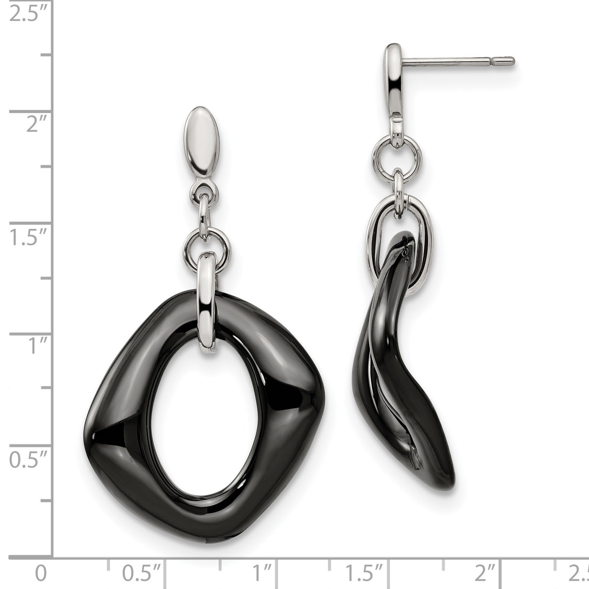 Stainless Steel Drop Earrings, Abstract Asymmetrical Black Open Hoop, Modern Minimalist Style