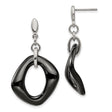 Stainless Steel Drop Earrings, Abstract Asymmetrical Black Open Hoop, Modern Minimalist Style
