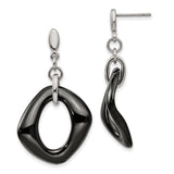 Stainless Steel Drop Earrings, Abstract Asymmetrical Black Open Hoop, Modern Minimalist Style