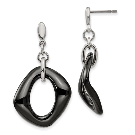 Stainless Steel Drop Earrings, Abstract Asymmetrical Black Open Hoop, Modern Minimalist Style