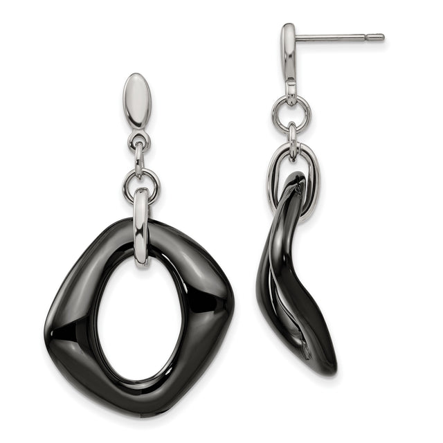 Stainless Steel Drop Earrings, Abstract Asymmetrical Black Open Hoop, Modern Minimalist Style