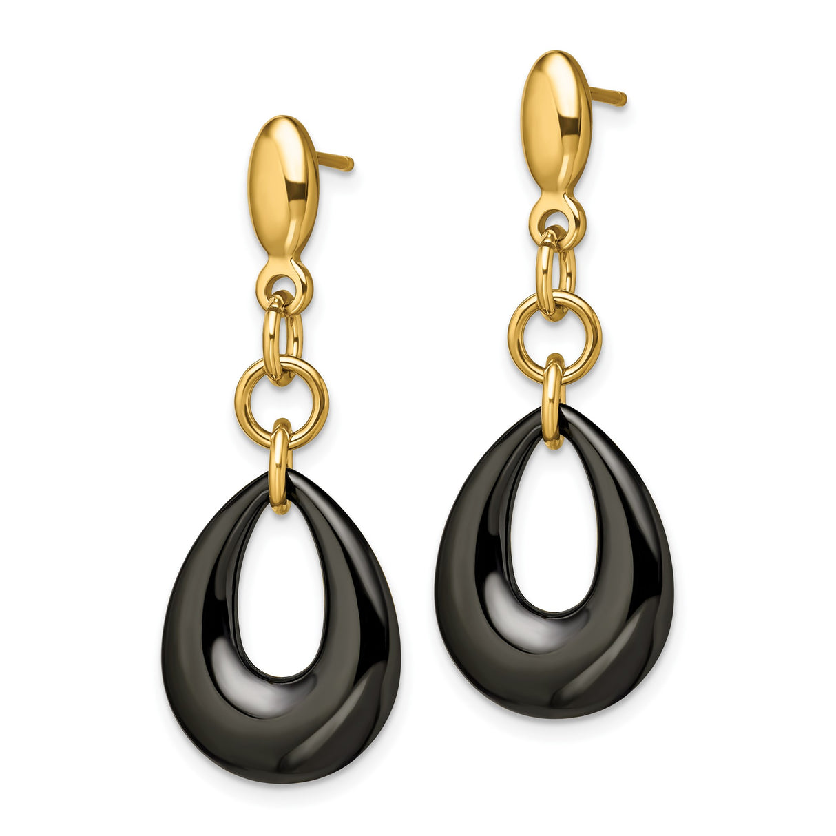 316 Stainless Steel Drop Earrings with Gold Tone Finish and Black Teardrop Dangles, Minimalist Design