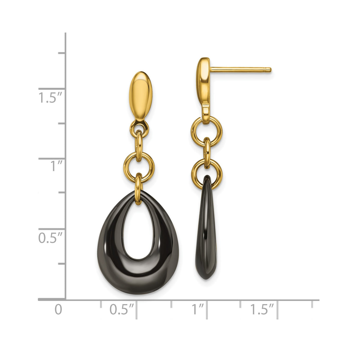 316 Stainless Steel Drop Earrings with Gold Tone Finish and Black Teardrop Dangles, Minimalist Design