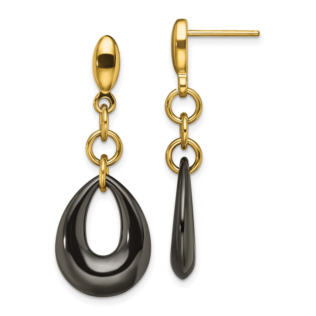 316 Stainless Steel Drop Earrings with Gold Tone Finish and Black Teardrop Dangles, Minimalist Design