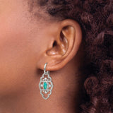 Stainless Steel Dangle Earrings with Turquoise and Cubic Zirconia, Bohemian Filigree Design
