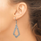 Stainless Steel Dangle Earrings with Open Diamond Filigree and Hammered Scroll Design