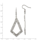 Stainless Steel Dangle Earrings with Open Diamond Filigree and Hammered Scroll Design
