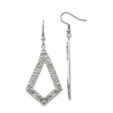 Stainless Steel Dangle Earrings with Open Diamond Filigree and Hammered Scroll Design