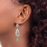 Stainless Steel Dangle Earrings with Turquoise Accents, Boho Teardrop Filigree Floral Design