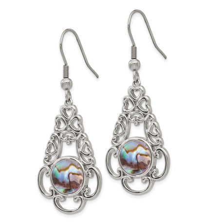 Stainless Steel Drop Earrings with Abalone Shell, Openwork Multi-Heart Design, Boho Vintage Style