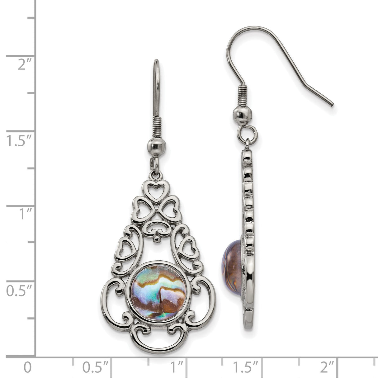Stainless Steel Drop Earrings with Abalone Shell, Openwork Multi-Heart Design, Boho Vintage Style
