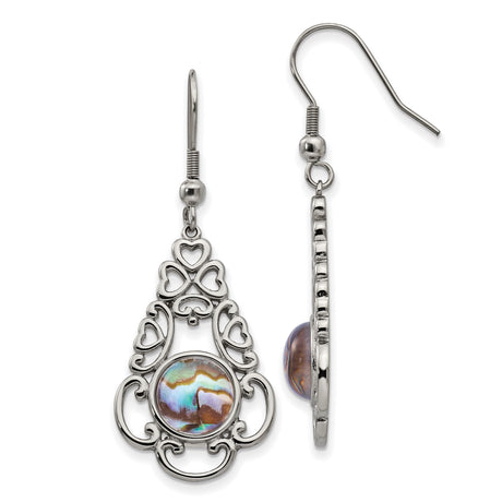 Stainless Steel Drop Earrings with Abalone Shell, Openwork Multi-Heart Design, Boho Vintage Style