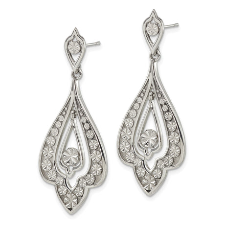 Stainless Steel Dangle Earrings with Teardrop Floral Design and Embossed Starburst Pattern
