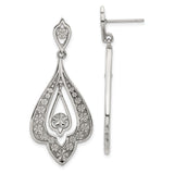 Stainless Steel Dangle Earrings with Teardrop Floral Design and Embossed Starburst Pattern
