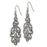 Stainless Steel Drop Earrings with Crystal, Filigree Swirl Design, Boho Vintage Style