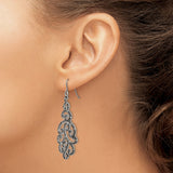 Stainless Steel Drop Earrings with Crystal, Filigree Swirl Design, Boho Vintage Style