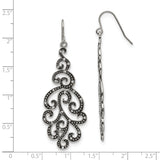 Stainless Steel Drop Earrings with Crystal, Filigree Swirl Design, Boho Vintage Style