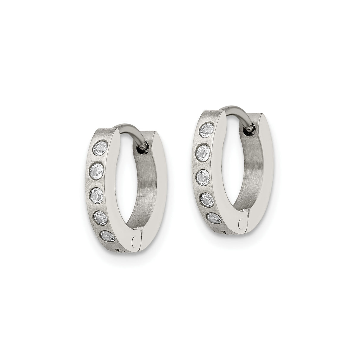 Stainless Steel Hoop Earrings with Cubic Zirconia, Polished Modern Huggie Style