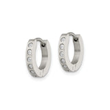 Stainless Steel Hoop Earrings with Cubic Zirconia, Polished Modern Huggie Style