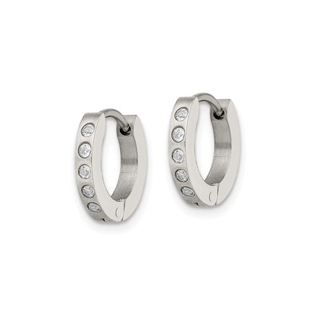 Stainless Steel Hoop Earrings with Cubic Zirconia, Polished Modern Huggie Style
