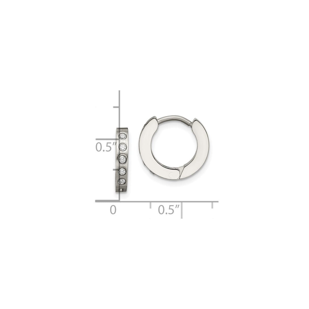 Stainless Steel Hoop Earrings with Cubic Zirconia, Polished Modern Huggie Style