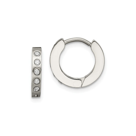 Stainless Steel Hoop Earrings with Cubic Zirconia, Polished Modern Huggie Style