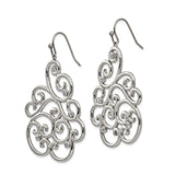 Stainless Steel Dangle Earrings with Cubic Zirconia, Filigree Swirl Design, Vintage Scroll Motif