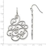 Stainless Steel Dangle Earrings with Cubic Zirconia, Filigree Swirl Design, Vintage Scroll Motif