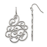 Stainless Steel Dangle Earrings with Cubic Zirconia, Filigree Swirl Design, Vintage Scroll Motif