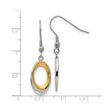 Stainless Steel Drop Earrings, Two-Tone Open Oval Design, Polished Modern Minimalist Style