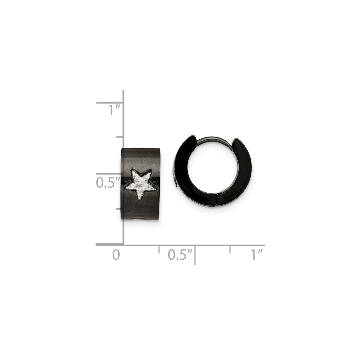 Stainless Steel Hoop Earrings with Black Finish and Cutout Star Design
