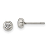 Womens Stainless Steel Stud Earrings with Bezel Set Clear Crystal, Polished Finish, Hypoallergenic Non-Tarnish Lightweight Design, Minimalist Everyday Jewelry, Small Modern Elegant Style