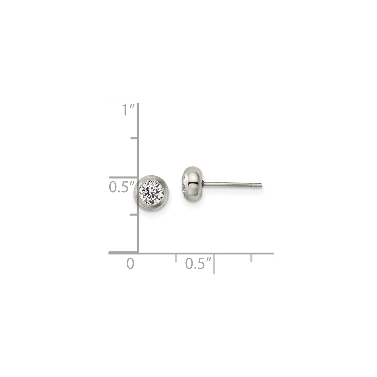 Stainless Steel Stud Earrings with Cubic Zirconia, Round Bezel Set, Hypoallergenic