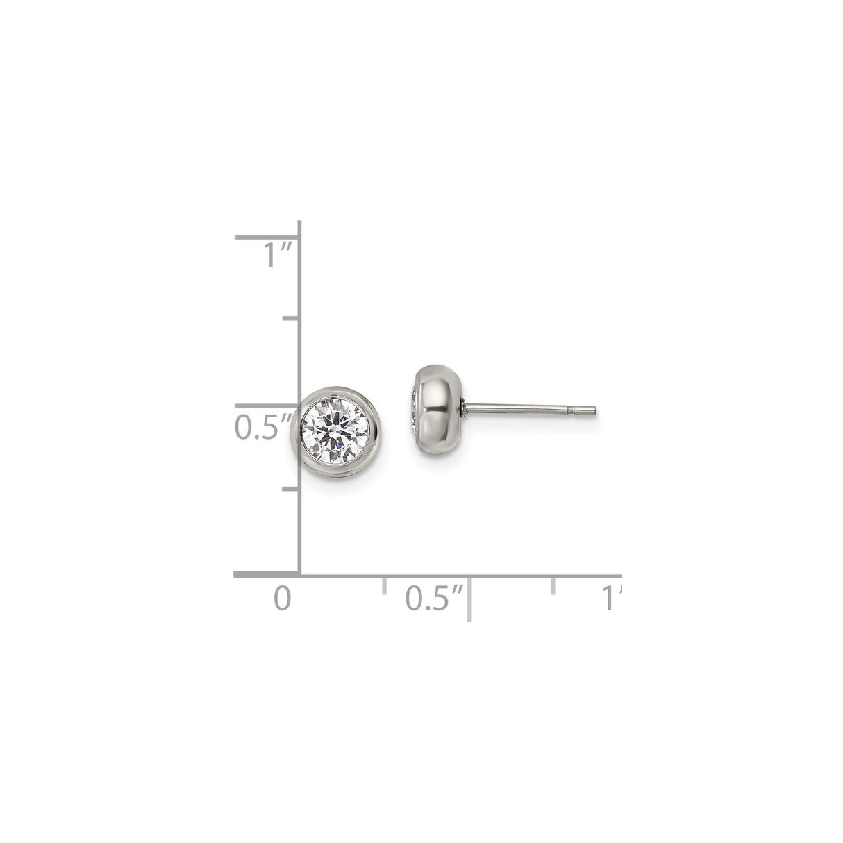 Stainless Steel Stud Earrings with 5mm Bezel Set Cubic Zirconia, Hypoallergenic Minimalist Design