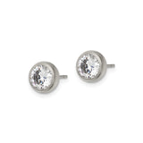 Stainless Steel Stud Earrings Bezel Clear Cubic Zirconia