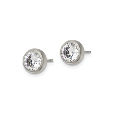 Stainless Steel Stud Earrings Bezel Clear Cubic Zirconia