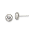 Womens Stainless Steel Stud Earrings with Round Clear Cubic Zirconia in Bezel Setting, Modern Minimalist Everyday Style, Polished Silver Tone, Lightweight Post Design for Formal or Casual Wear
