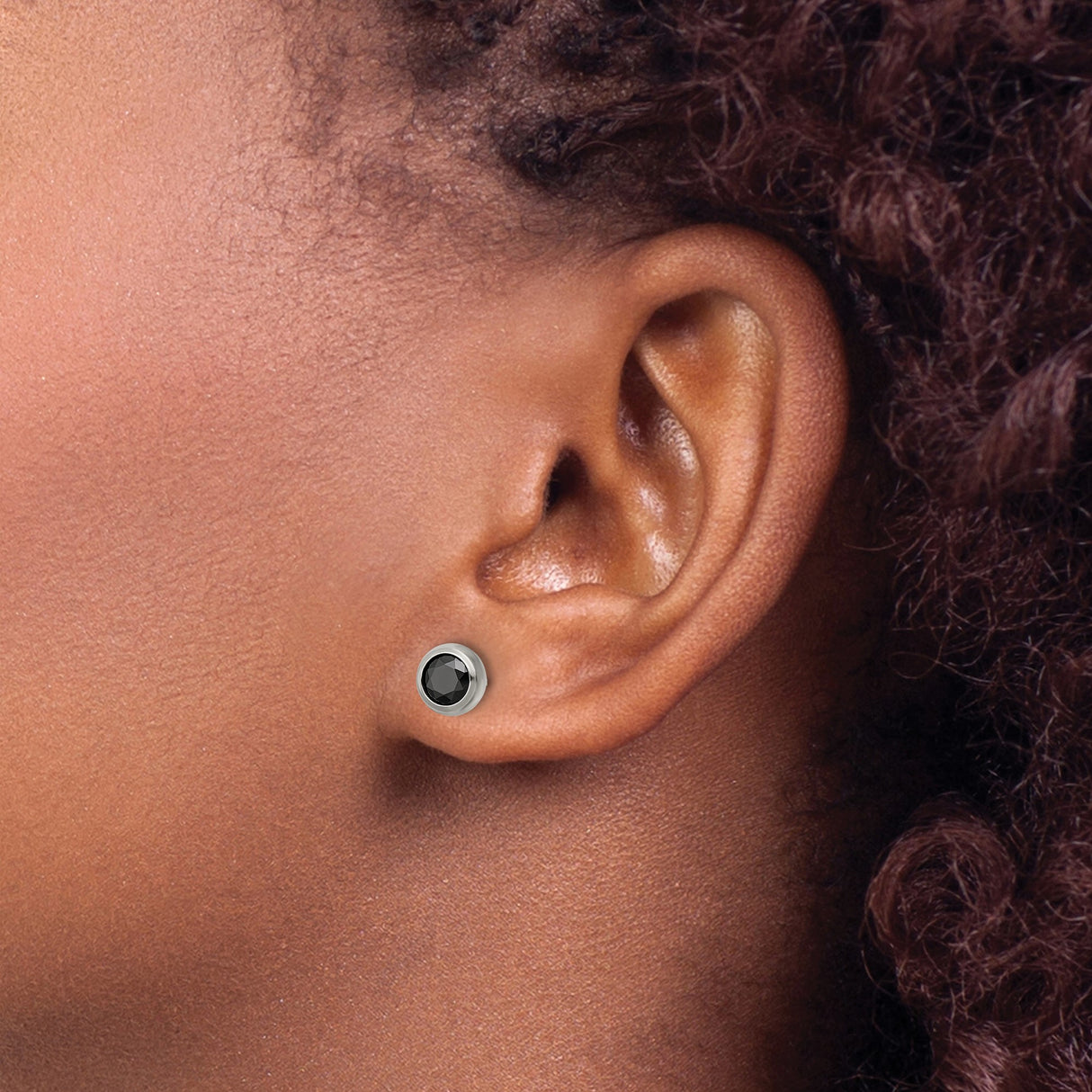 Stainless Steel Stud Earrings with Black Cubic Zirconia, Bezel-Set, Unisex Minimalist Design