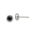 Stainless Steel Stud Earrings with Black Cubic Zirconia, Bezel-Set, Unisex Minimalist Design