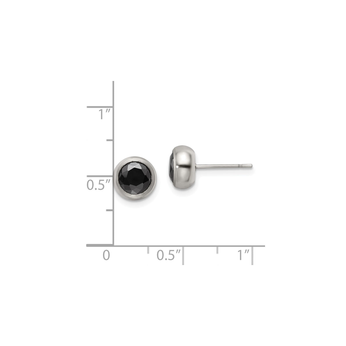 Stainless Steel Stud Earrings with Black Cubic Zirconia, Modern Minimalist Design