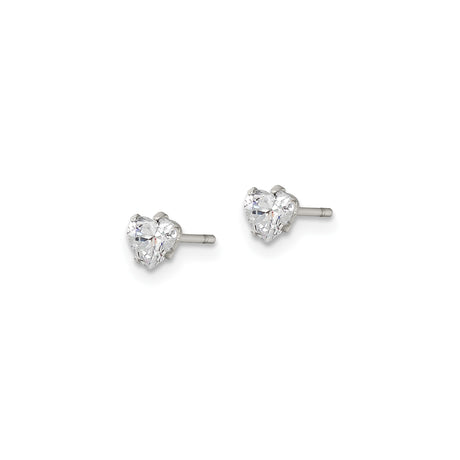 Stainless Steel Heart Shaped Stud Earrings with Cubic Zirconia, Polished Minimalist Design