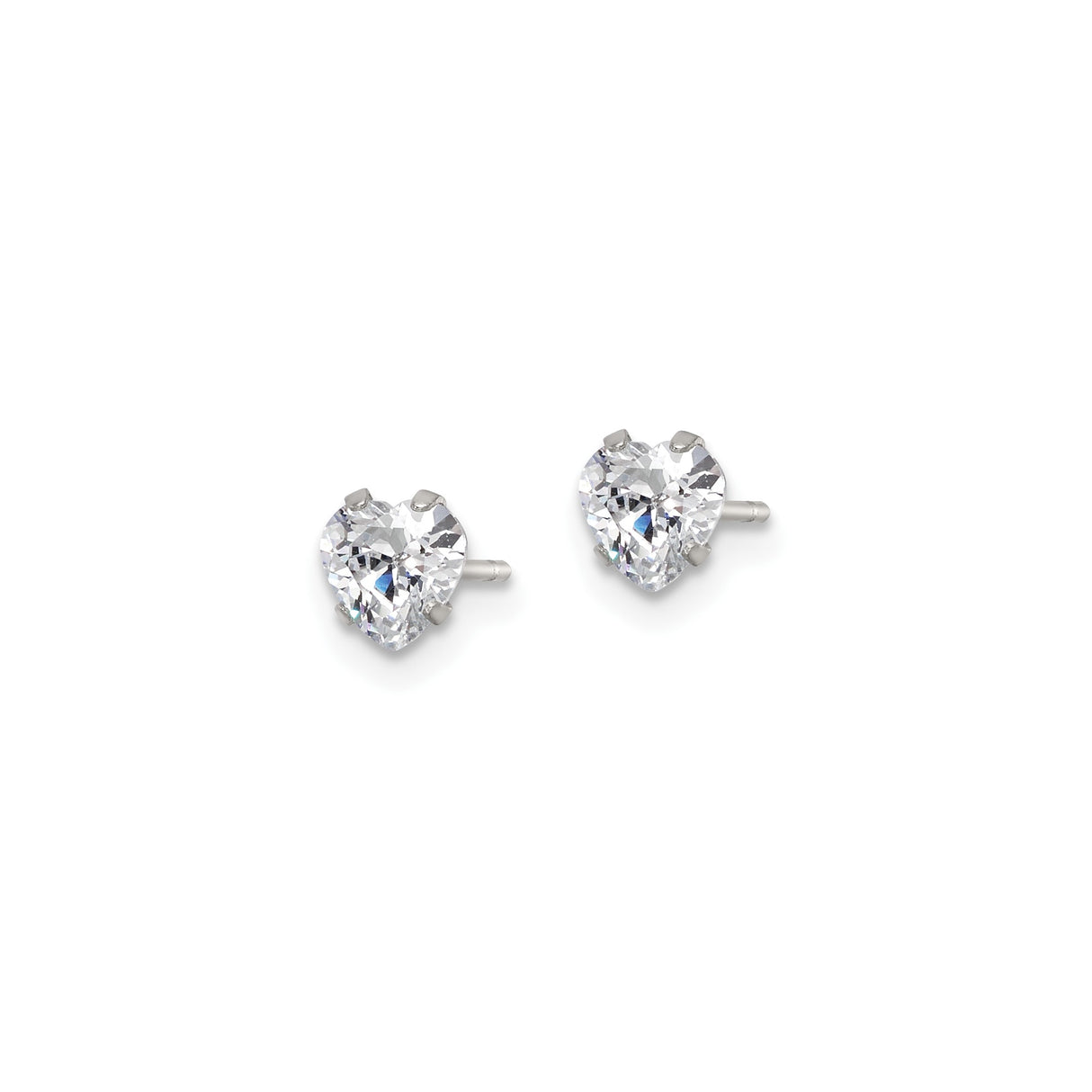Stainless Steel Heart Shaped Stud Earrings with Clear Cubic Zirconia, Polished Finish