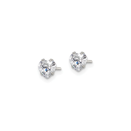 Stainless Steel Heart Shaped Stud Earrings with Clear Cubic Zirconia, Polished Finish