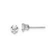 Stainless Steel Heart Shaped Stud Earrings with Clear Cubic Zirconia, Polished Finish
