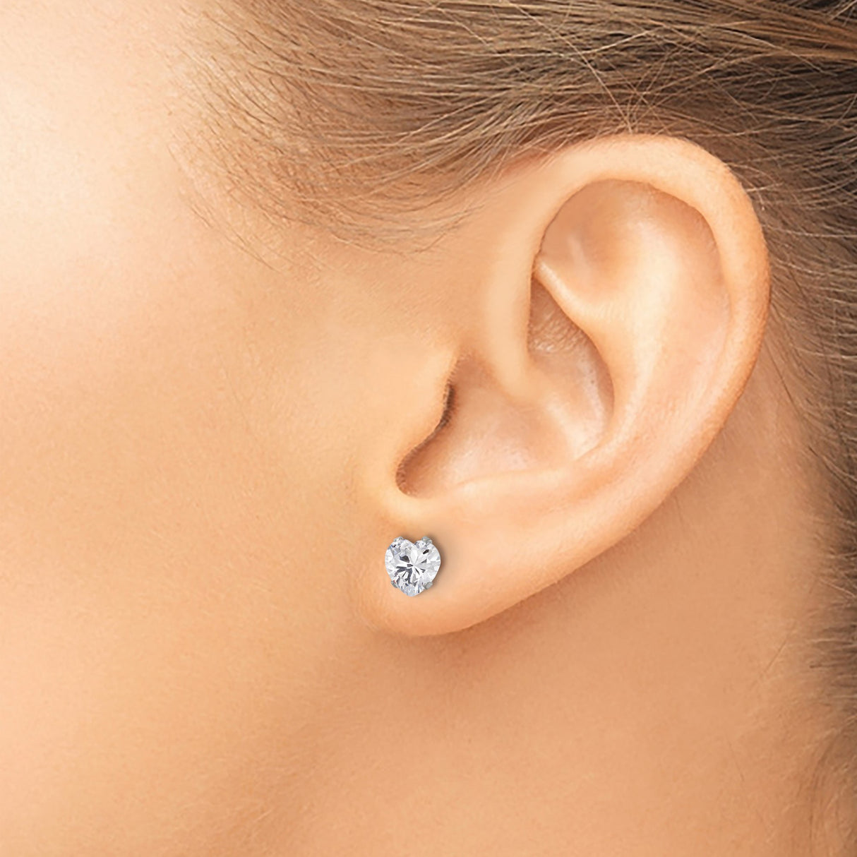 Stainless Steel Heart-Shaped Stud Earrings with Cubic Zirconia, Minimalist Design