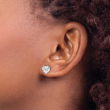 Stainless Steel Heart Stud Earrings with Cubic Zirconia Stones, Romantic Fashion Jewelry
